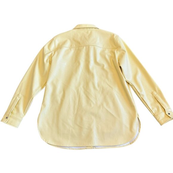 Calvin Klein Vegan Faux Leather Butter Yellow Snap Down Jacket Shacket Large - Picture 7 of 13